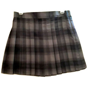 Love Fire Women's Tennis Skirt L Grey Plaid Pleated Side Zipper